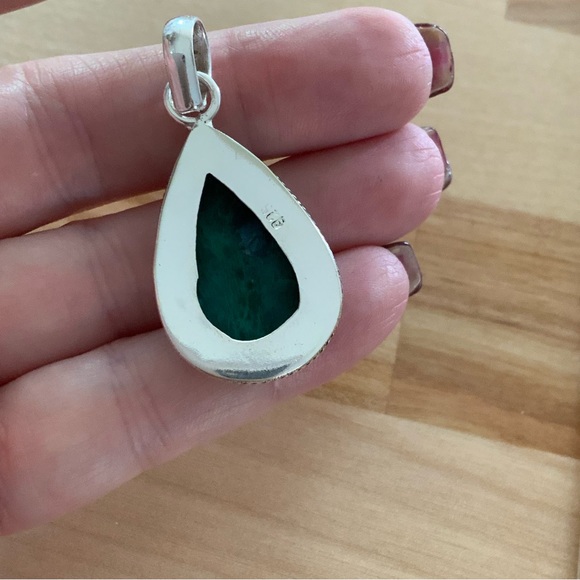 Chrysocolla Solid 925 Sterling Silver Pendant - Picture 4 of 4